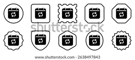 Editable vector repeat calendar event icon. Black, line style, transparent white background. Part of a big icon set family. Perfect for web and app interfaces, presentations, infographics, etc