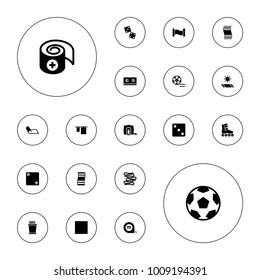 Editable vector roll icons: measure tape, dice, carpet, cloth hanging, movie tape, dice, fitness carpet, bandage, carpet in the sun, manuscript, towels on white background.