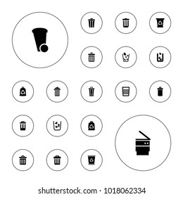 Editable vector rubbish icons: trash bin, recycle bin on white background.