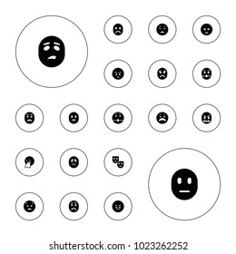 Editable vector sad icons: sad emot, crying emot on white background.