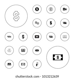 Editable vector salary icons: payment, money, dollar on white background.