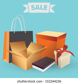Editable vector sale shoping bags objects. Shopping objects.