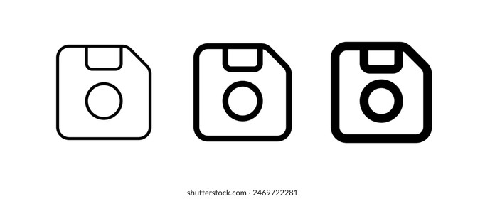 Editable vector save storage floppy disk icon. Black, line style, transparent white background. Part of a big icon set family. Perfect for web and app interfaces, presentations, infographics, etc