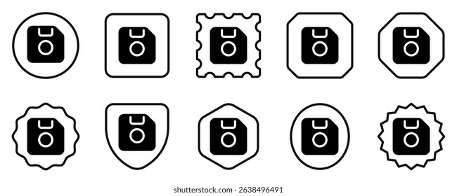 Editable vector save storage floppy disk icon. Black, line style, transparent white background. Part of a big icon set family. Perfect for web and app interfaces, presentations, infographics, etc