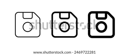 Editable vector save storage floppy disk icon. Black, line style, transparent white background. Part of a big icon set family. Perfect for web and app interfaces, presentations, infographics, etc