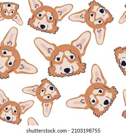 Editable vector seamless pattern with cute dog illustration for printing on the fabric for creating kids fashion looks and textile