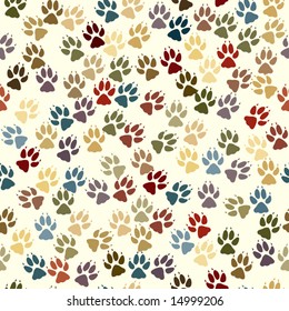 Editable vector seamless tile of dog paw prints