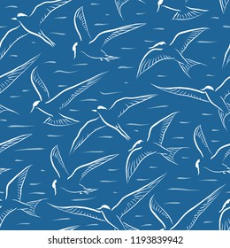 Editable vector seamless tile of generic terns in flight 