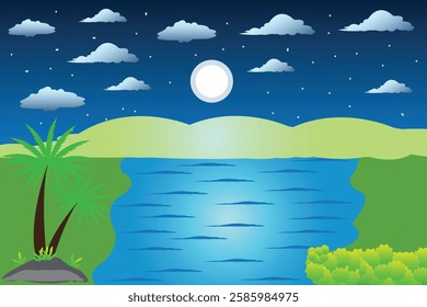 An editable vector of a serene night landscape, ideal for creative projects and prints."