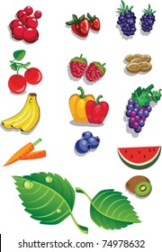 Editable vector set of different tasty fruits and couple of vegetables