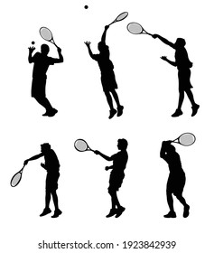 ein bearbeitbarer Vektorset von Tennisspielern Silhouette mit verschiedenen Posen