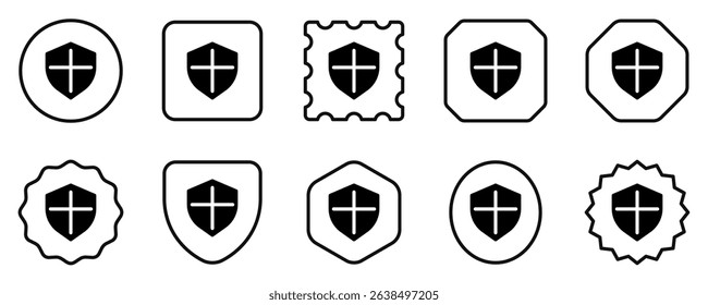 Editable vector shield protection icon. Black, line style, transparent white background. Part of a big icon set family. Perfect for web and app interfaces, presentations, infographics, etc