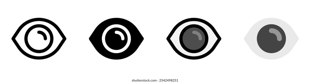 Editable vector show password eye visibility icon. Black, line style, transparent white background. Part of a big icon set family. Perfect for web and app interfaces, presentations, infographics, etc