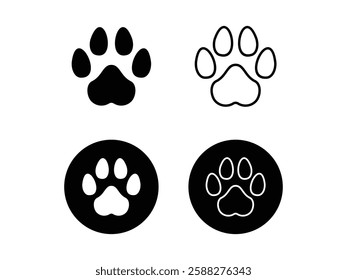 editable vector silhouette black paw symbol design illustration isolated on transparent background