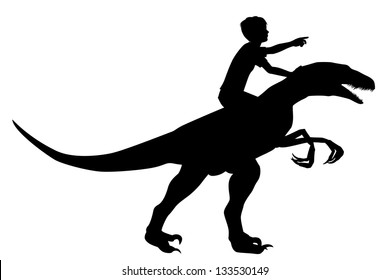 Editable Vector Silhouette Boy Riding Velociraptor Stock Vector ...