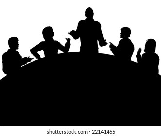 Editable Vector Silhouette Of A Business Meeting With Each Figure As A Separate Object