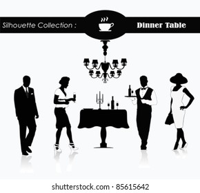 Editable vector silhouette of a dinner table.