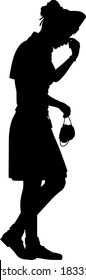 Editable vector silhouette of a female nurse tired from work