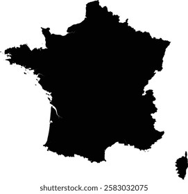 Editable vector silhouette of France, including the island of Corsica.