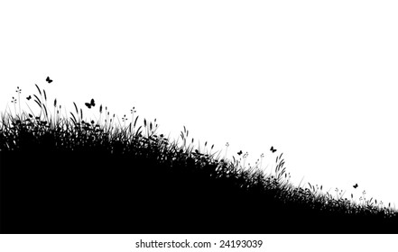 Editable vector silhouette of a grassy meadow with copy space