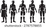 Editable vector silhouette illustration android robot ai set.