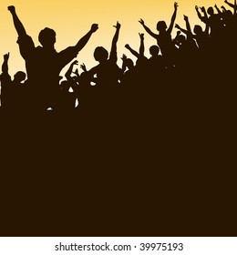 Editable vector silhouette looking up at a celebrating crowd