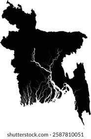 Editable vector silhouette map of the Asian country of Bangladesh.