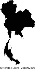 Editable vector silhouette map of the Asian country of Thailand.