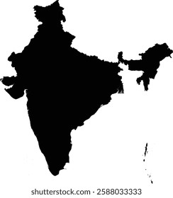 Editable vector silhouette map of the Asian country of India.