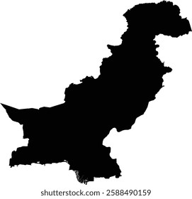 Editable vector silhouette map of the Asian country of Pakistan.