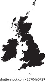 Editable vector silhouette map of the United Kingdom, including Great Britain (England, Scotland, and Wales) and Northern Ireland, along with smaller surrounding islands.