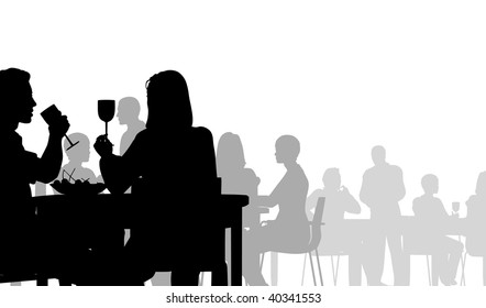 Editable Vector Silhouette Of People Eating In A Restaurant