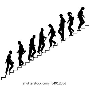 Editable vector silhouette of people on stairs with all elements as separate objects