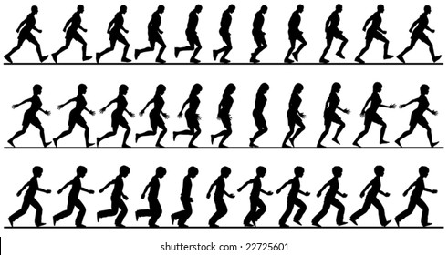 Editable vector silhouette sequences of people walking