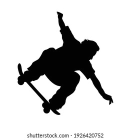 editable vector silhouette of skateboarder