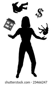 Editable vector silhouette of a woman juggling her commitments