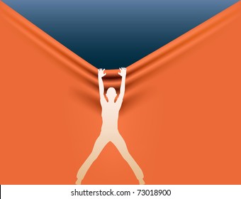 Editable vector silhouette of a woman pulling the background down