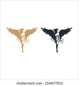 Editable vector silhouette of a woman with wings flying