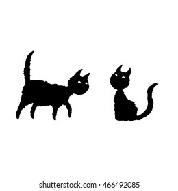 editable vector silhouettes of cats. ink drawing by hand.  Isolated vector illustration. 