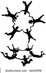 Editable vector silhouettes of children falling as if skydiving with each child as a separate object