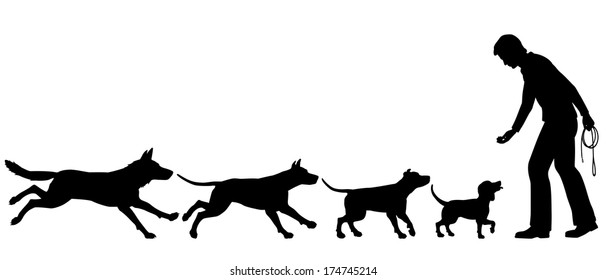 Siluetas vectoriales editables que ilustran la domesticación del perro del lobo