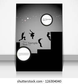 Editable vector silhouettes of men doing parkour on magazine cover