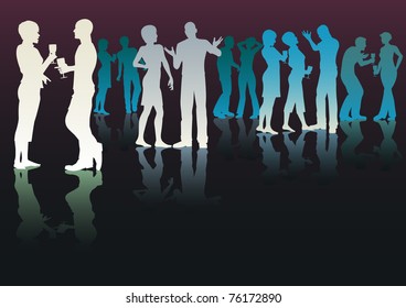Editable vector silhouettes of people socializing at a party