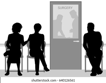 Editable vector silhouettes of people waiting during an operation on a family member or friend 