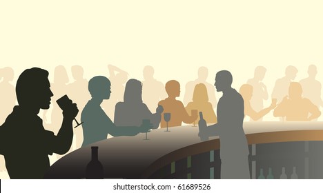 Editable vector silhouettes of people in a wine bar with all figures as separate objects