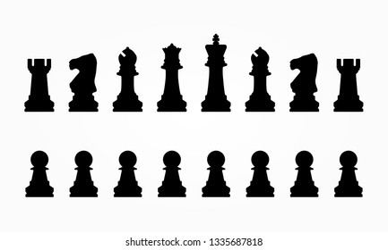 Editable vector silhouettes of a set of standard chess pieces