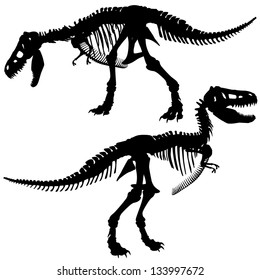 Editable vector silhouettes of the skeleton of a Tyrannosaurus rex dinosaur