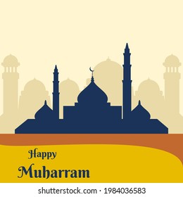Editable Vector of Simple and Minimalist Mosque Silhouettes Illustration in Flat Style for Text Background of Muharram Hijri New Year or Islamic Holy Festival Design Concept