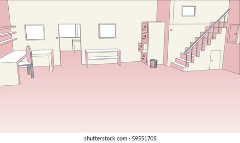 Editable vector sketch of an empty office interior