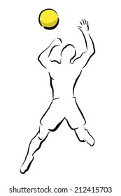 Editable vector sketch illustration of a man smashing a volleyball